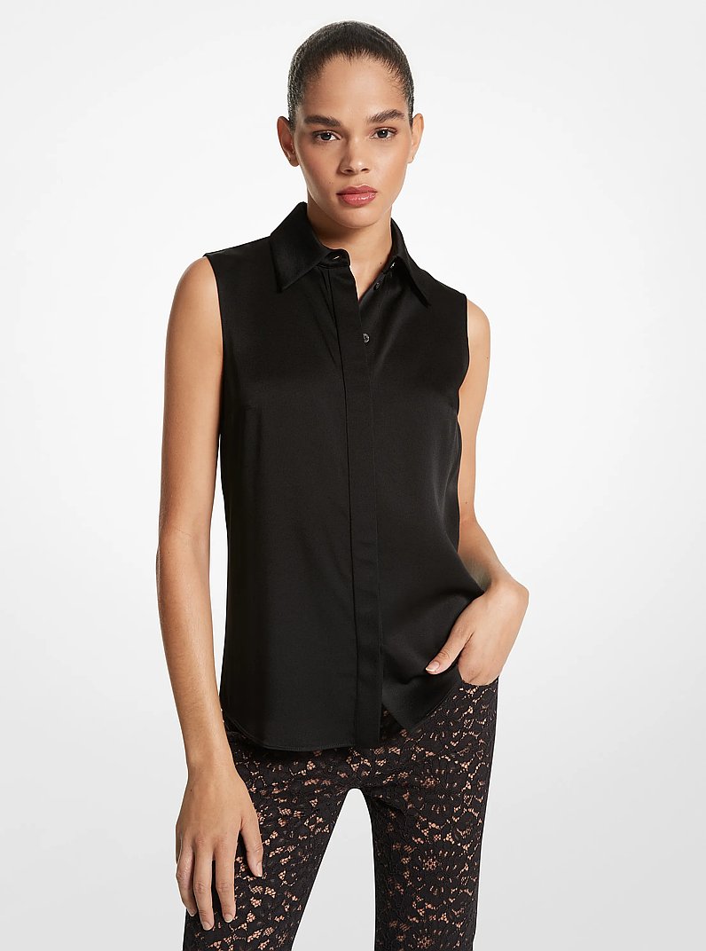Hansen Charmeuse Sleeveless Shirt in BLACK | Michael Kors