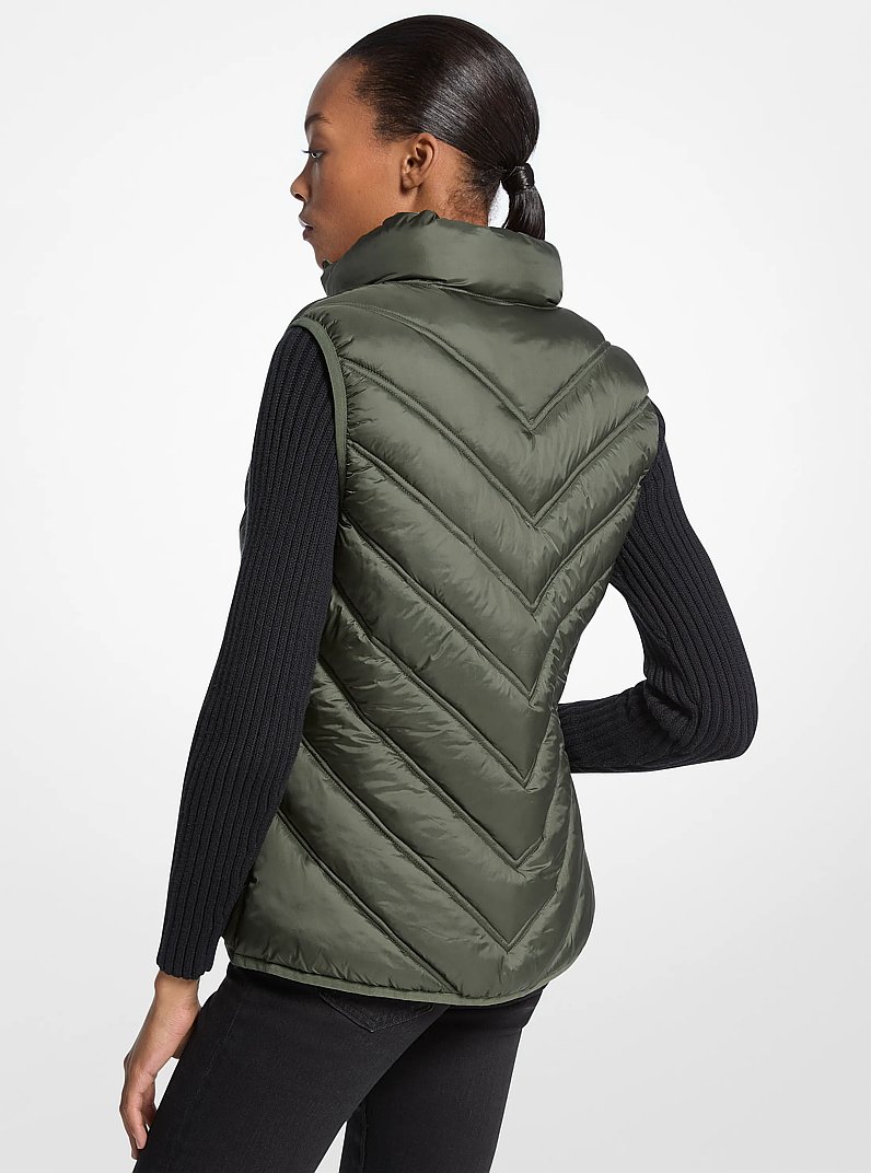 Chevron Quilted Logo Print and Nylon Packable Vest in OLIVE | Michael Kors