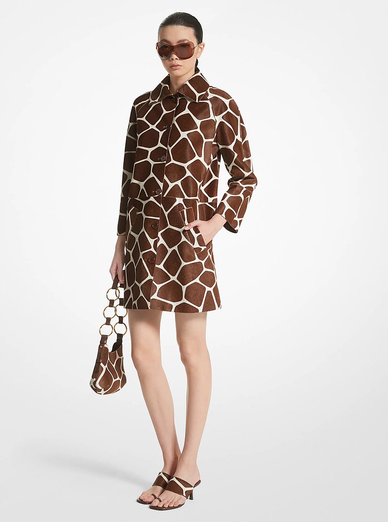 Giraffe Print Calf Hair Balmacaan in WHITE/NUTMEG | Michael Kors