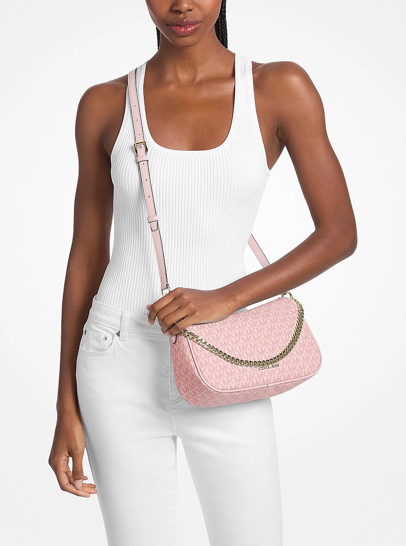 Carmela Medium Signature Logo Convertible Crossbody Bag in POWDER BLUSH | Michael Kors