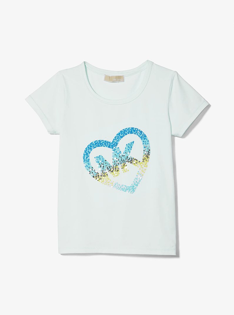 Stretch Cotton Sequined Logo Heart T-Shirt