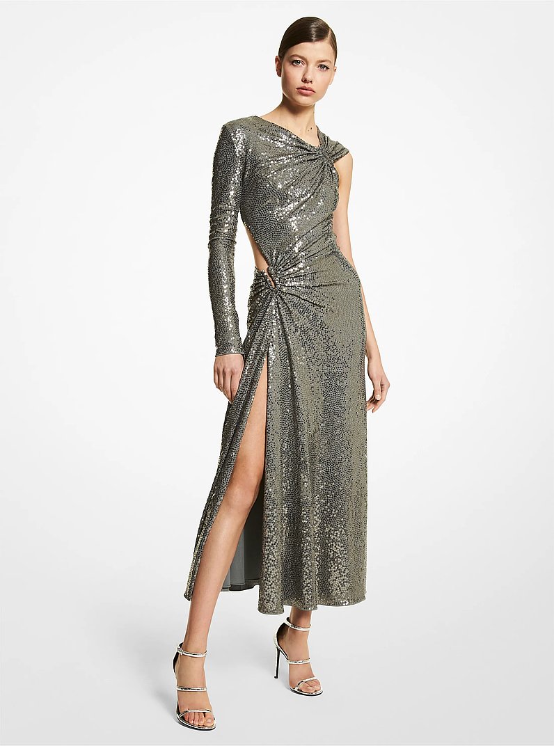 Hand-Embroidered Stretch Matte Jersey Cutout Dress