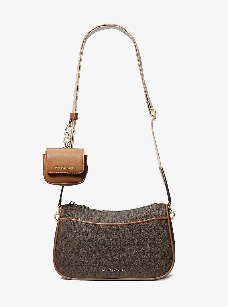 Jet Set Medium Signature Logo Crossbody Bag with Case for Apple AirPods Pro&reg; in BRN/ACORN | Michael Kors