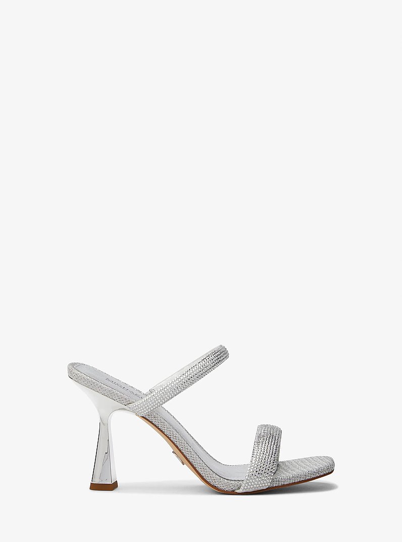 Clara Embellished Metallic Glitter Chain-Mesh Sandal in SILVER | Michael Kors