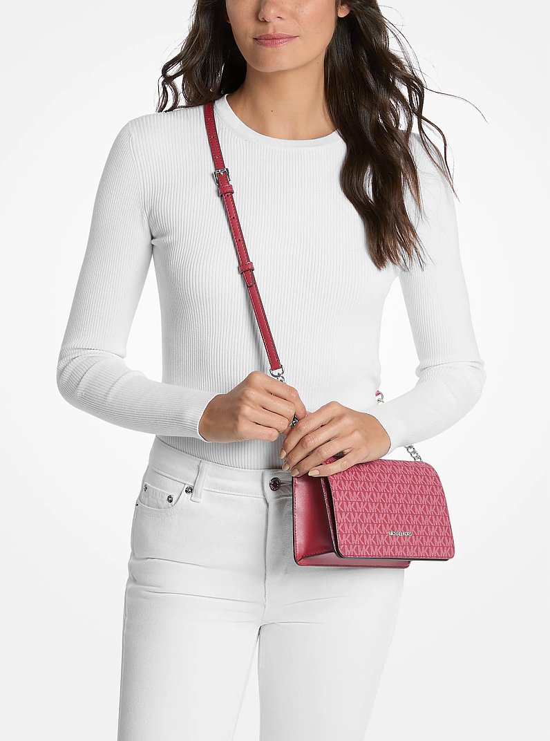 Jet Set Signature Logo Crossbody Bag in DK RASPBERRY | Michael Kors