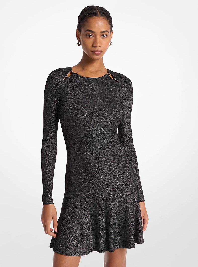 Vestido de punto metalizado con manga larga in NEGRO/PLATEADO | Michael Kors