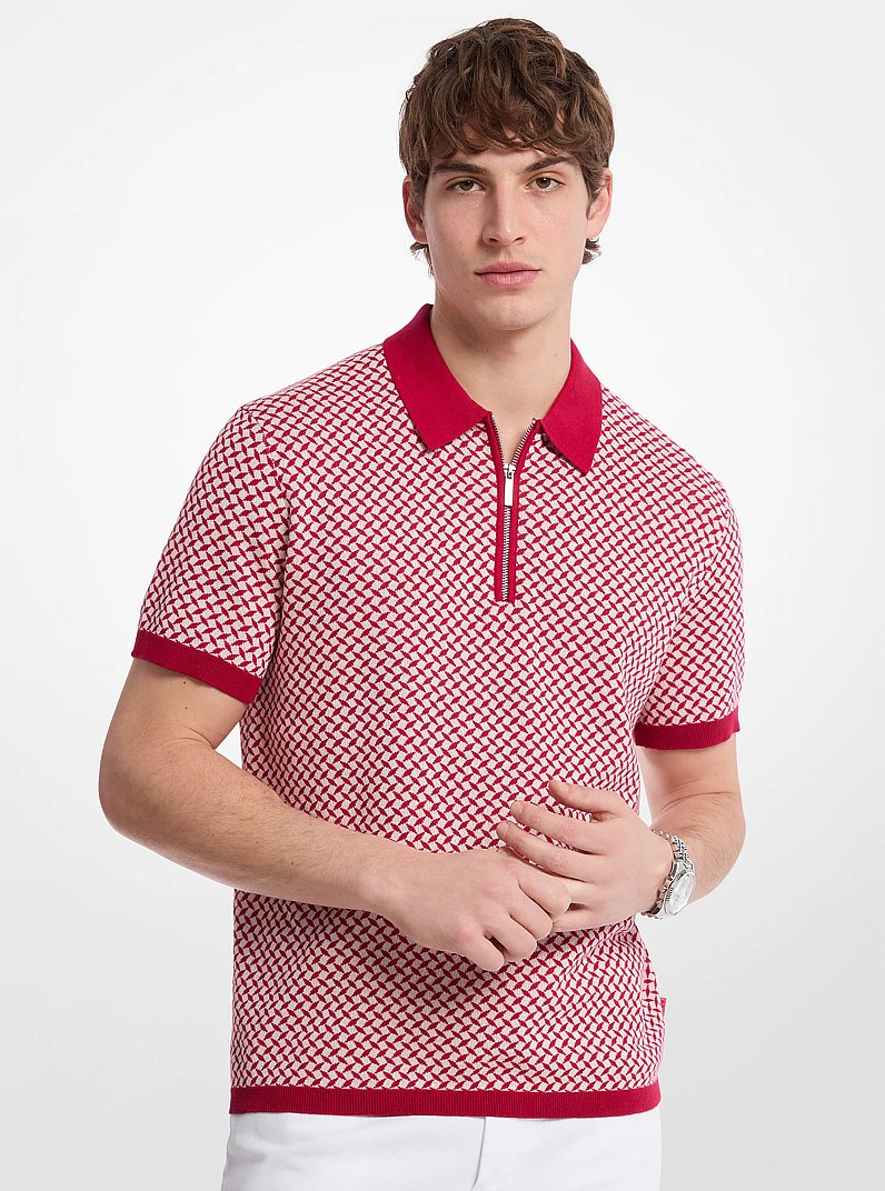 Polo en coton &agrave; motif g&eacute;om&eacute;trique et &agrave; fermeture &eacute;clair in FRAMBOISE FONC&Eacute; | Michael Kors
