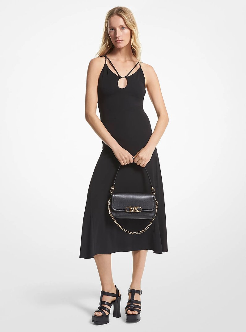 Matte Jersey Cutout Midi Dress in BLACK | Michael Kors