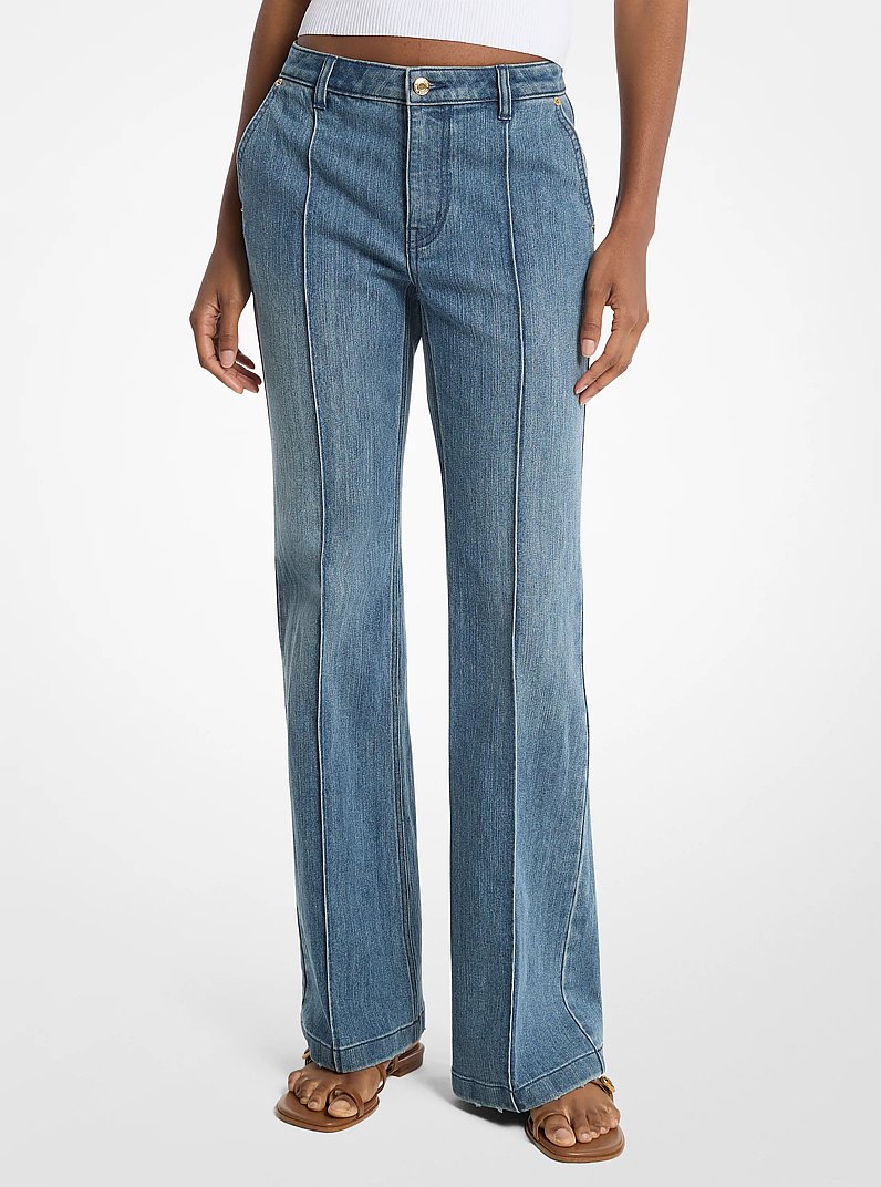 Pintuck Bootcut Stretch Denim Jeans in DUSK BLUE WASH | Michael Kors