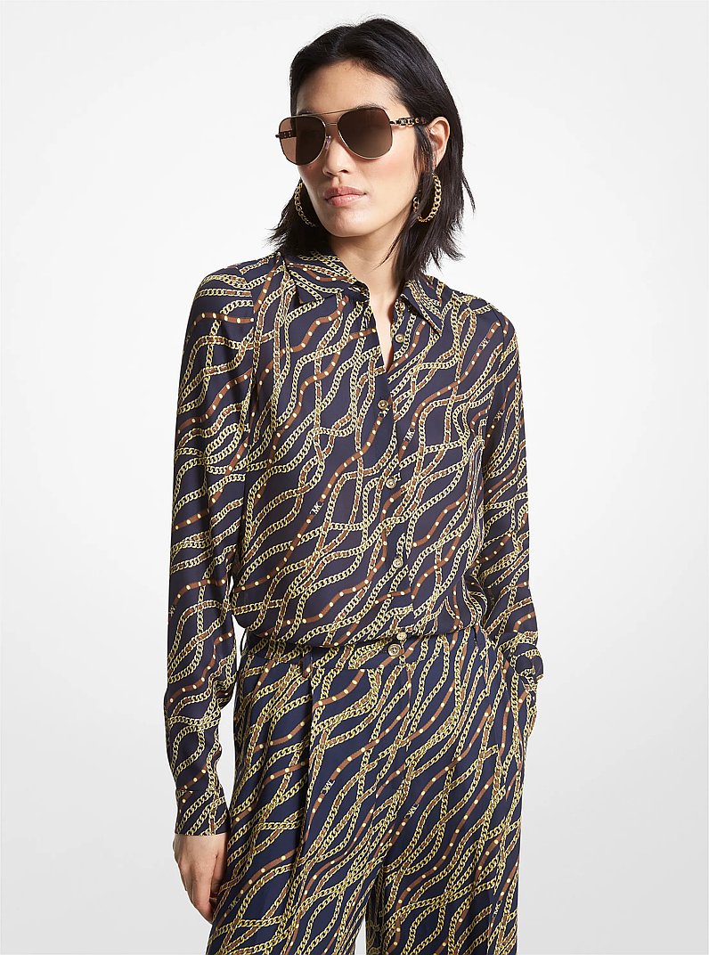 Status Print Georgette Blouse in MIDNIGHTBLUE | Michael Kors