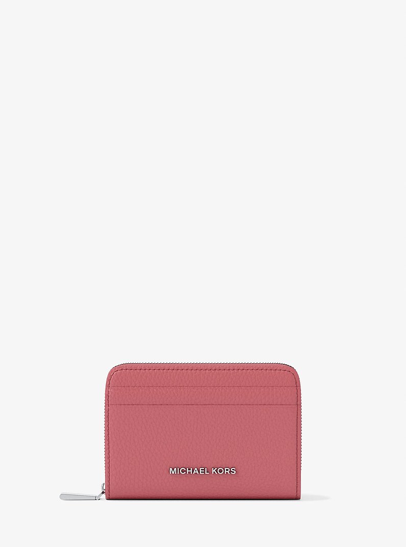 Porta carte di credito zip-around Jet Set piccolo in pelle martellata in PALISSANDRO | Michael Kors