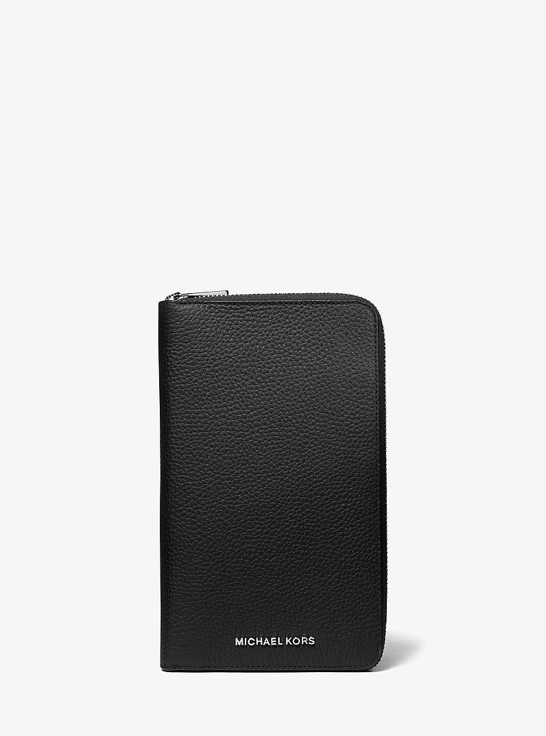 Hudson Pebbled Leather Travel Wallet in BLACK | Michael Kors