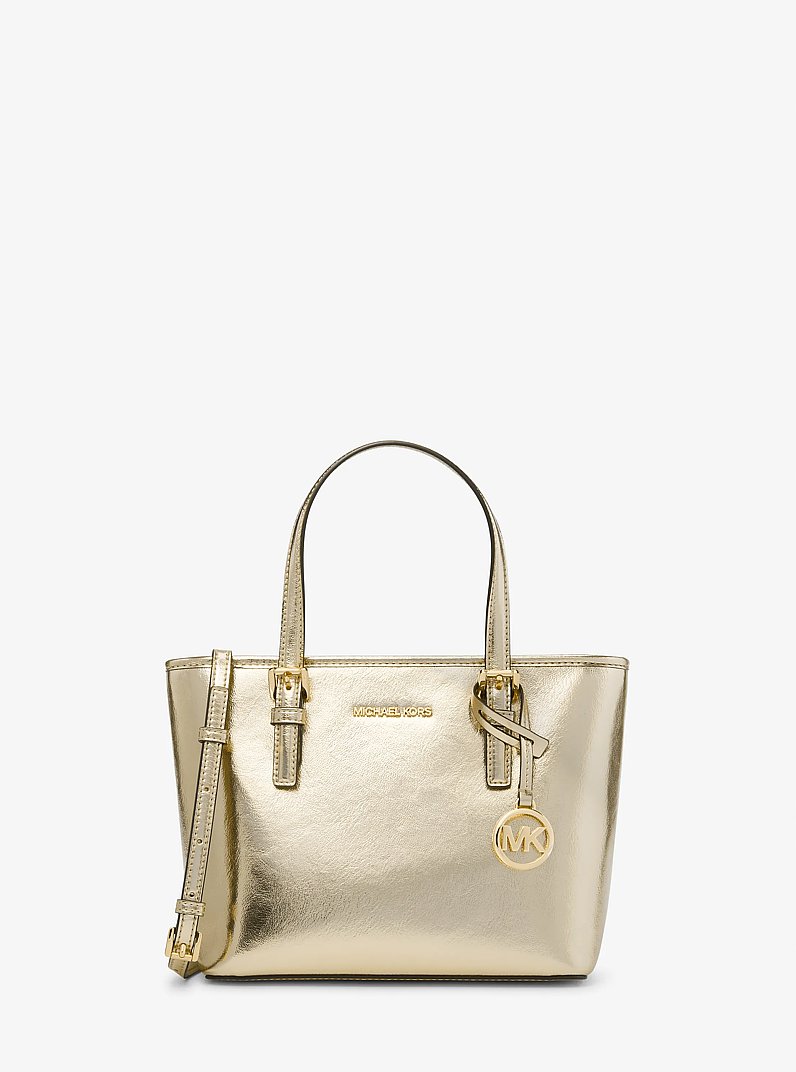 Jet Set Travel Extra-Small Metallic Top-Zip Tote Bag in PALE GOLD | Michael Kors