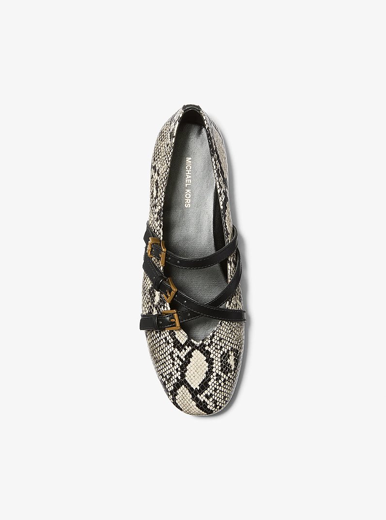 Indy Snake Embossed Leather Ballet Flat in NATURAL | Michael Kors