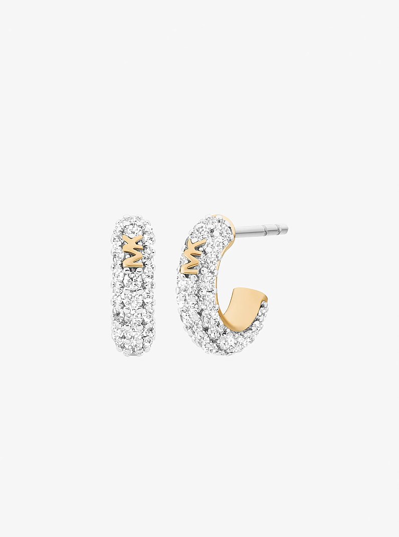 Pav&eacute; Heart and Logo Necklace and Hoop Earrings Jewelry Gift Set in GOLD | Michael Kors