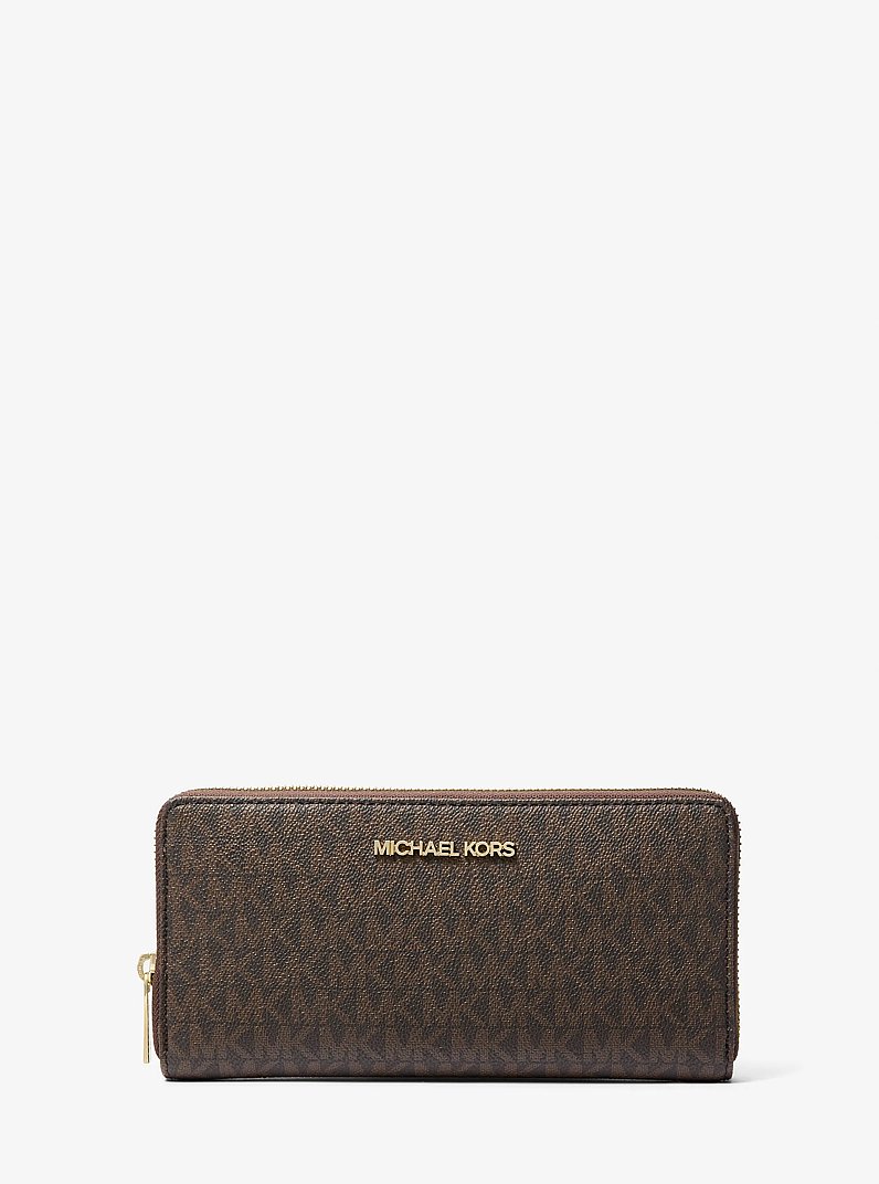 L&auml;ngliche Brieftasche Jet Set Travel Large mit Signature-Logomuster in BRAUN | Michael Kors