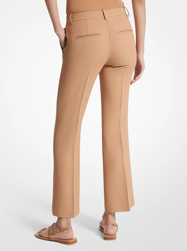 Haylee Double Crepe Sabl&eacute; Cropped Flared Trousers in SUNTAN | Michael Kors