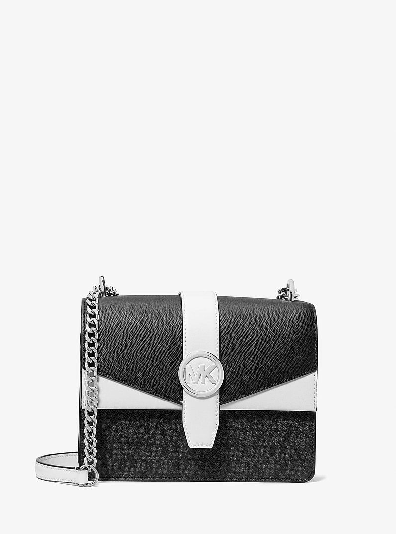 Bolso cruzado Greenwich peque&ntilde;o de bloques de color con logotipo de la marca in NEGRO COMBINADO | Michael Kors