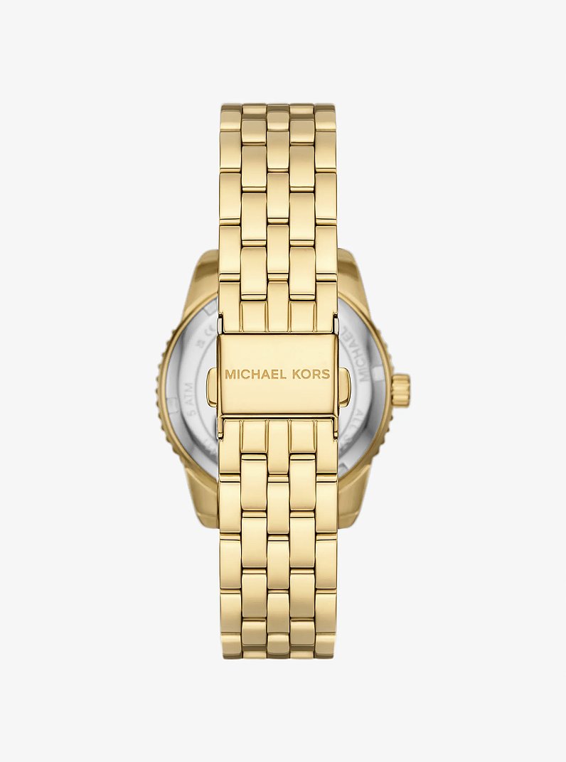 Mini Bryant Pav&eacute; Logo Gold-Tone Watch in GOLD | Michael Kors