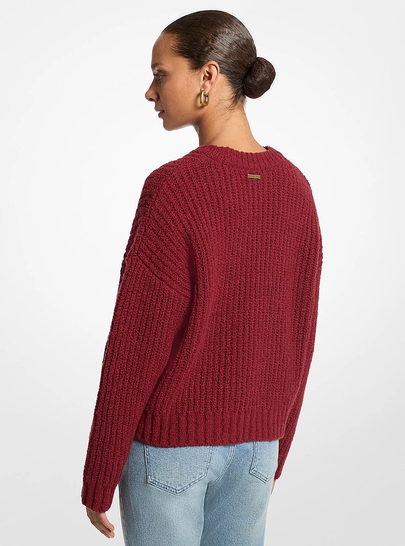 Ribbed Wool Blend Boucl&eacute; Sweater in DEEP RED | Michael Kors