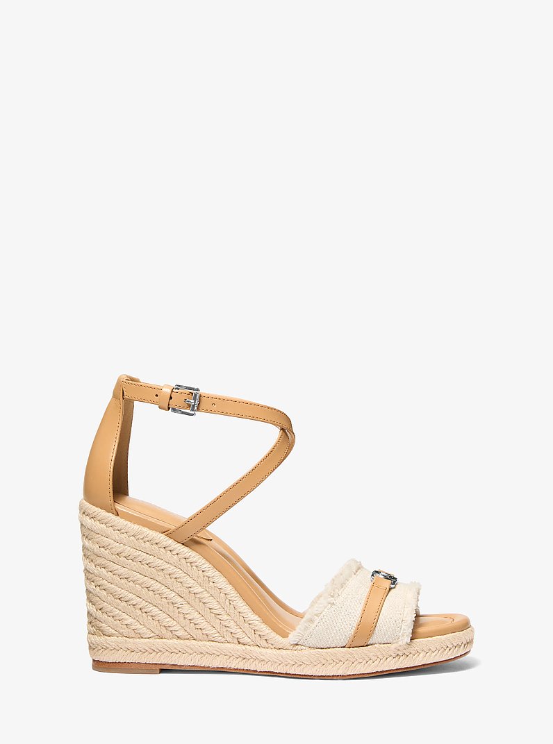 Mandy Linen Wedge Sandal in PALE HEMP | Michael Kors