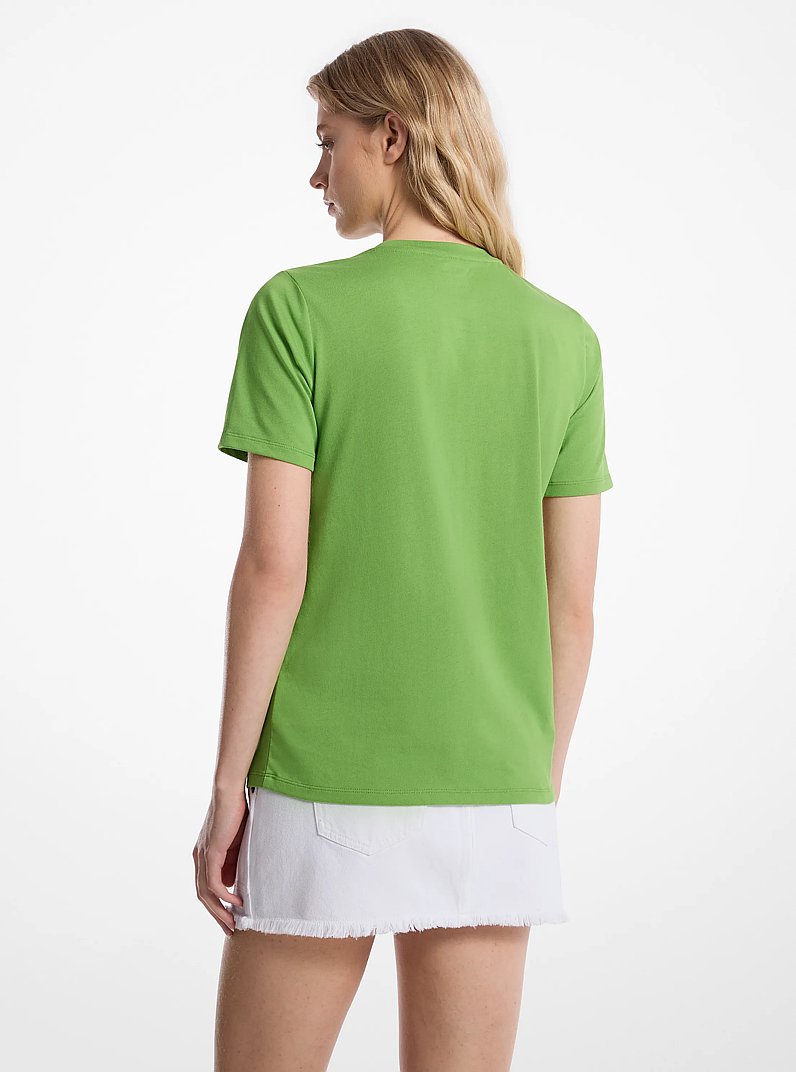 Camiseta de punto de algod&oacute;n org&aacute;nico con logotipo con tachuelas in VERDE JUNGLA | Michael Kors