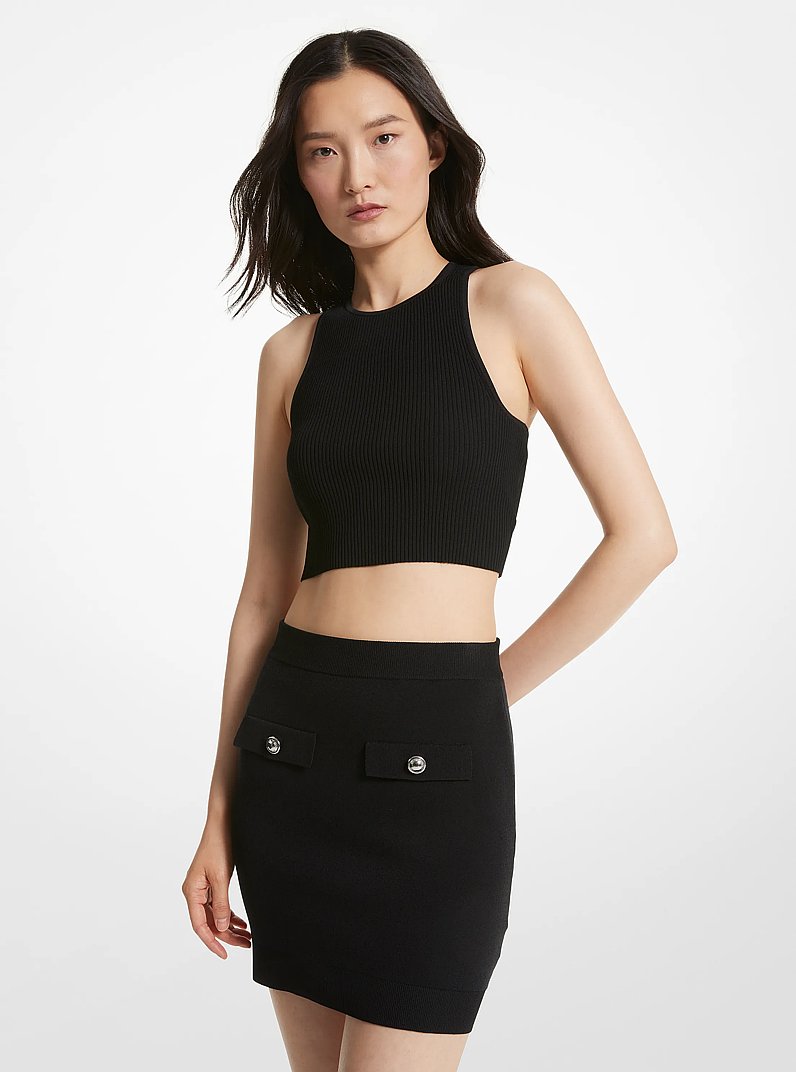 Stretch Knit Mini Skirt in BLACK | Michael Kors
