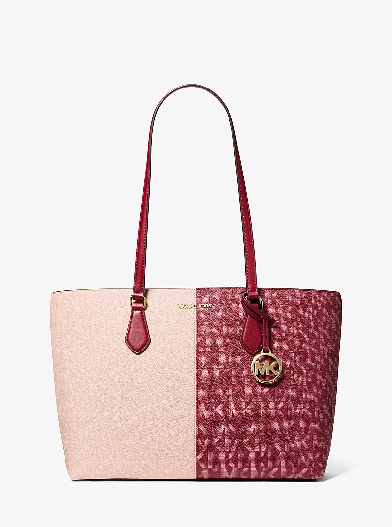Sheila Large Two-Tone Signature Logo Tote Bag in CHERRY MULTI | Michael Kors
