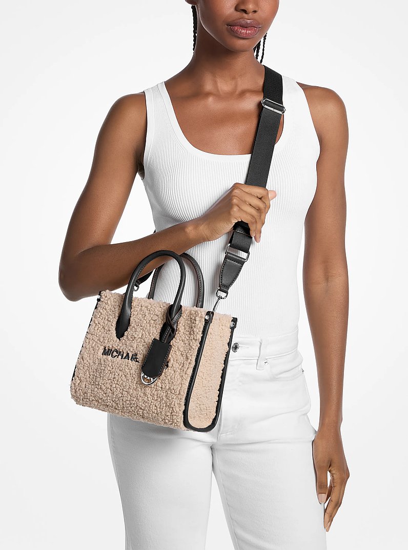 Mirella Small Faux Shearling Crossbody Bag in BLACK - Sale