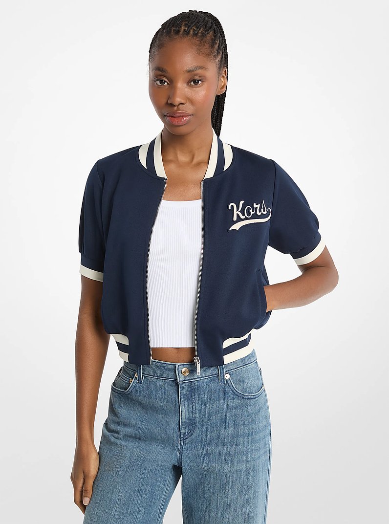 Veste courte sportive en piqu&eacute; &agrave; manches courtes in MIDNIGHTBLUE | Michael Kors