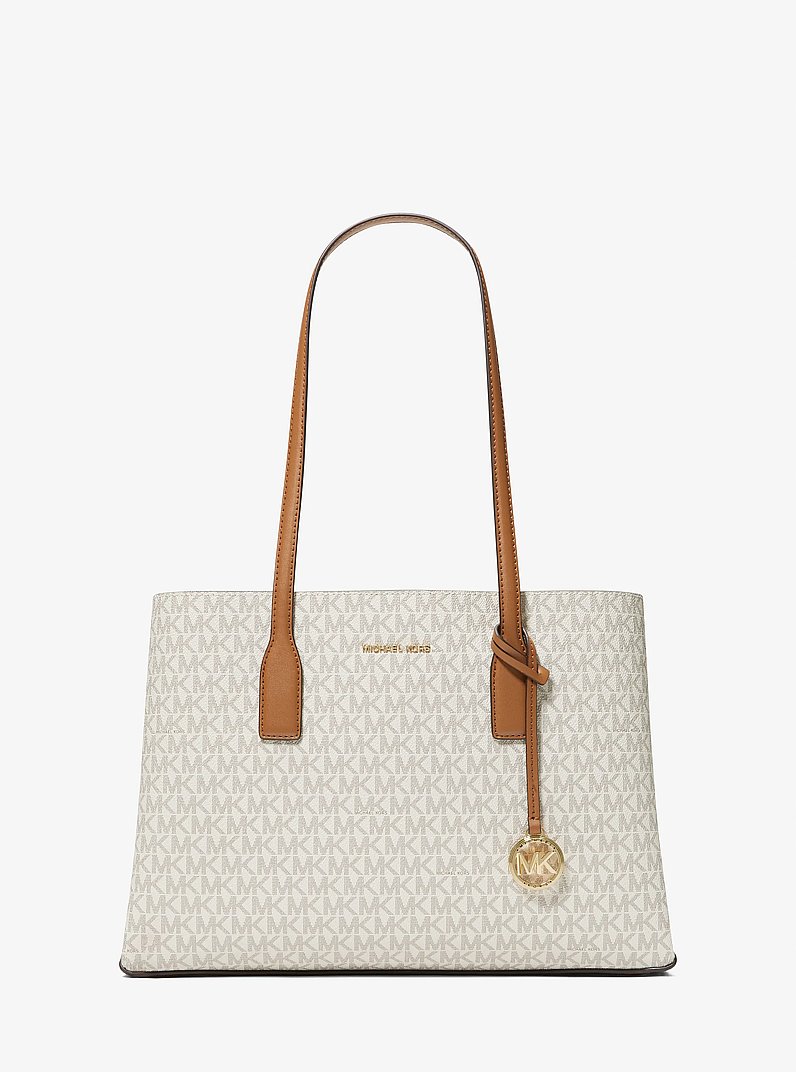 Ruthie Medium Signature Logo Tote Bag in VANILLA/ACORN | Michael Kors