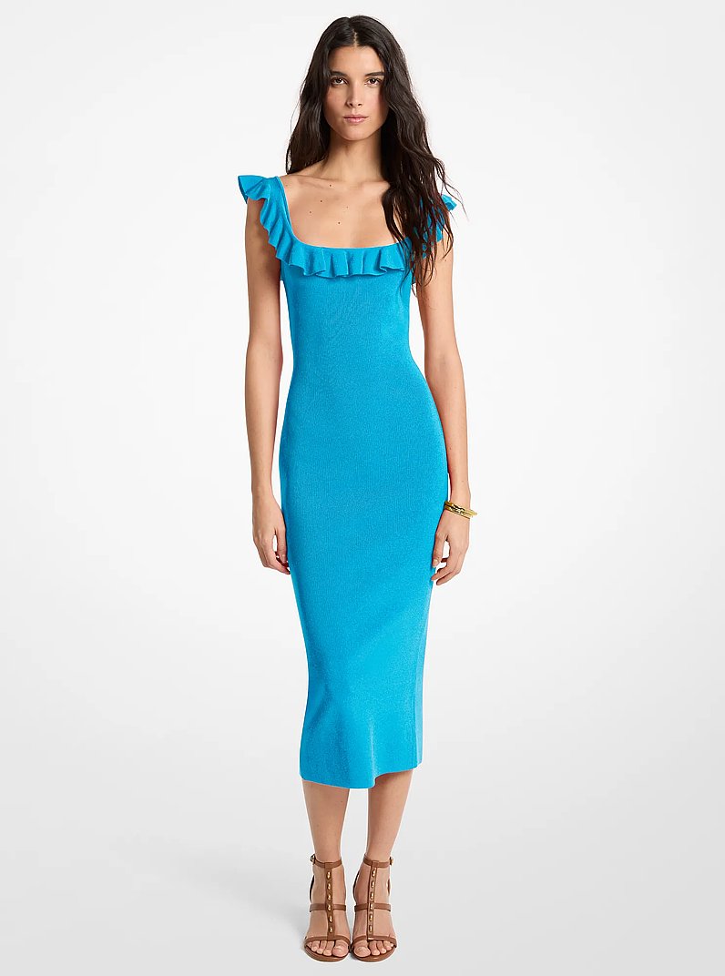 Abito longuette in viscosa stretch con volant in BLU MILOS | Michael Kors