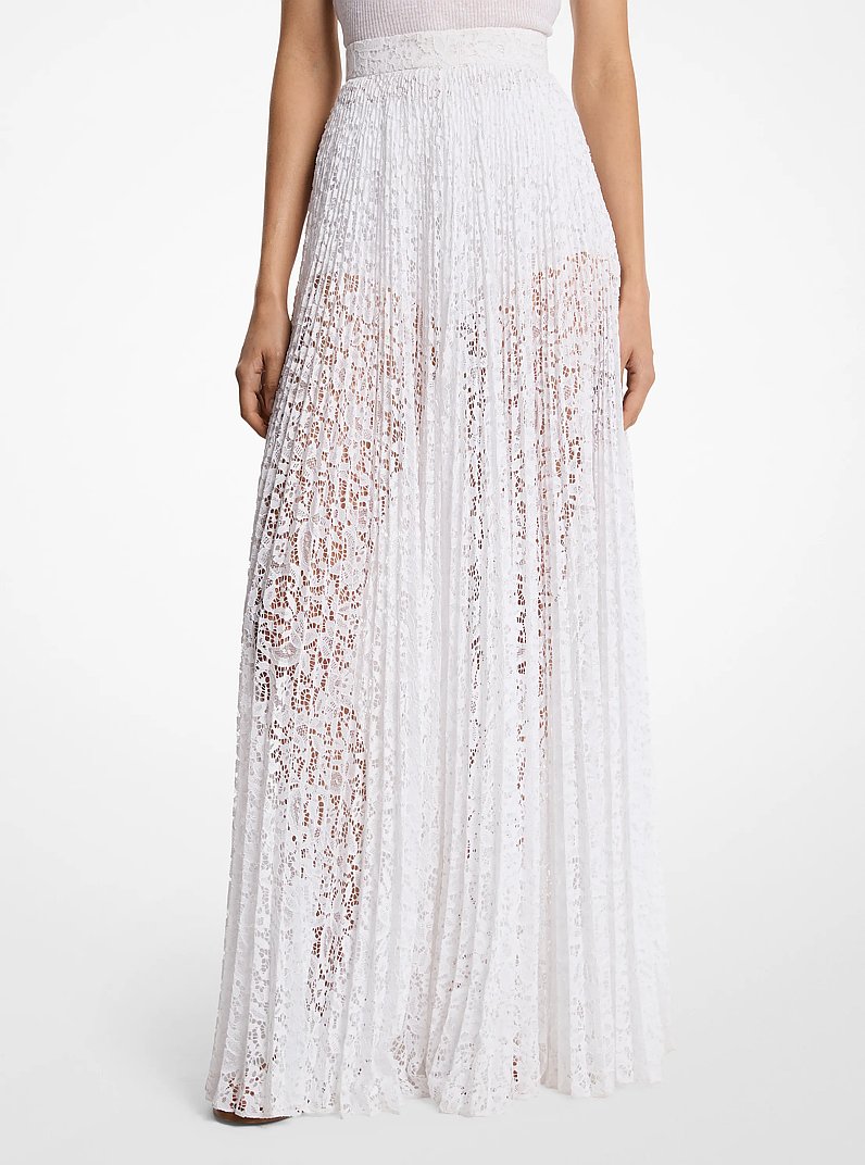Pleated Floral Lace Maxi Skirt in OPTIC WHITE | Michael Kors
