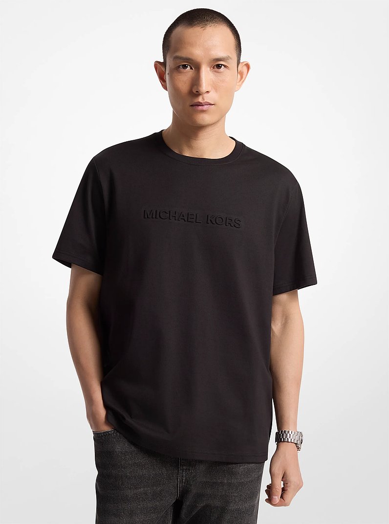 Logo Embossed Cotton T-Shirt in BLACK | Michael Kors