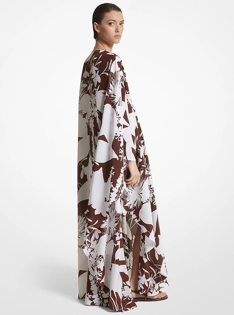 Shadow Floral Silk Crepe De Chine Caftan in NUTMEG/OPTIC WHITE | Michael Kors