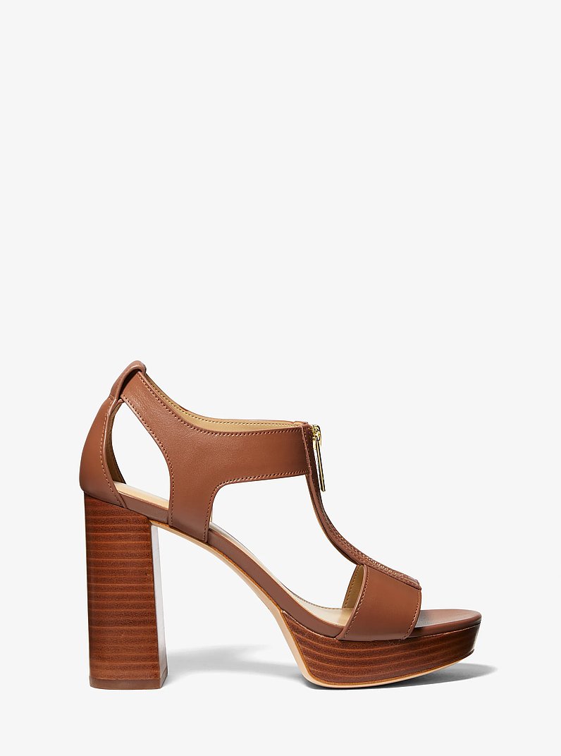 Berkley Leather Block-Heel Sandal in LUGGAGE | Michael Kors