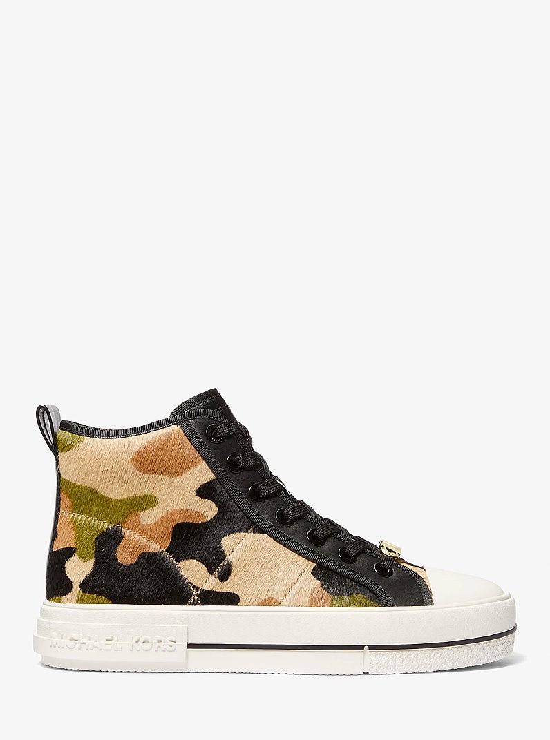 Espadrille &agrave; tige haute Evy en poils de veau &agrave; imprim&eacute; camouflage in Olive fum&eacute;e multi | Michael Kors