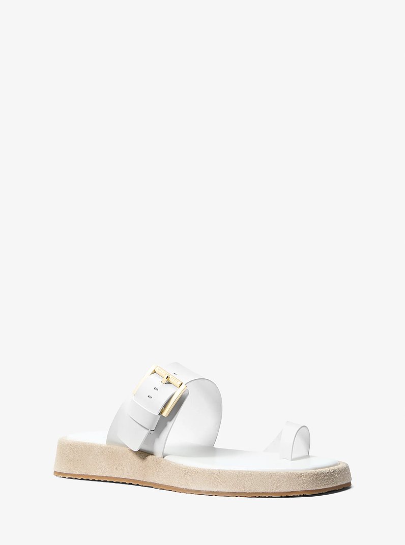 Selah Leather Slide Sandal in OPTIC WHITE | Michael Kors