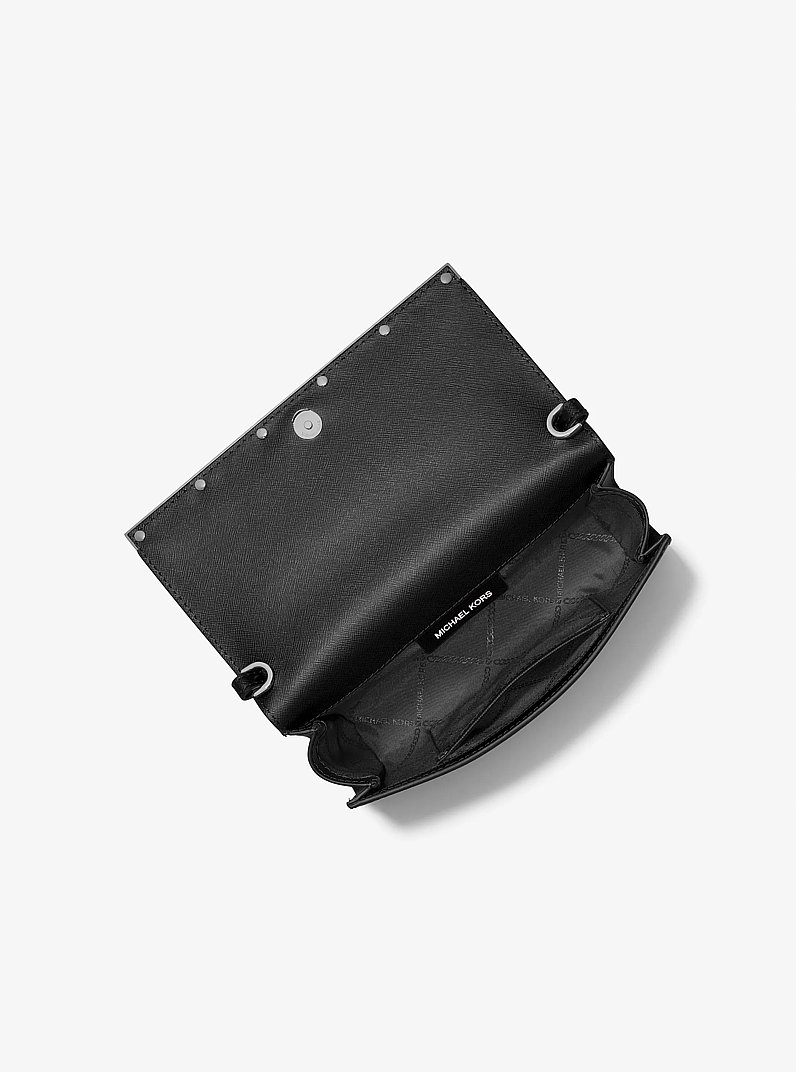 Mona Large Saffiano Leather Clutch in BLACK | Michael Kors