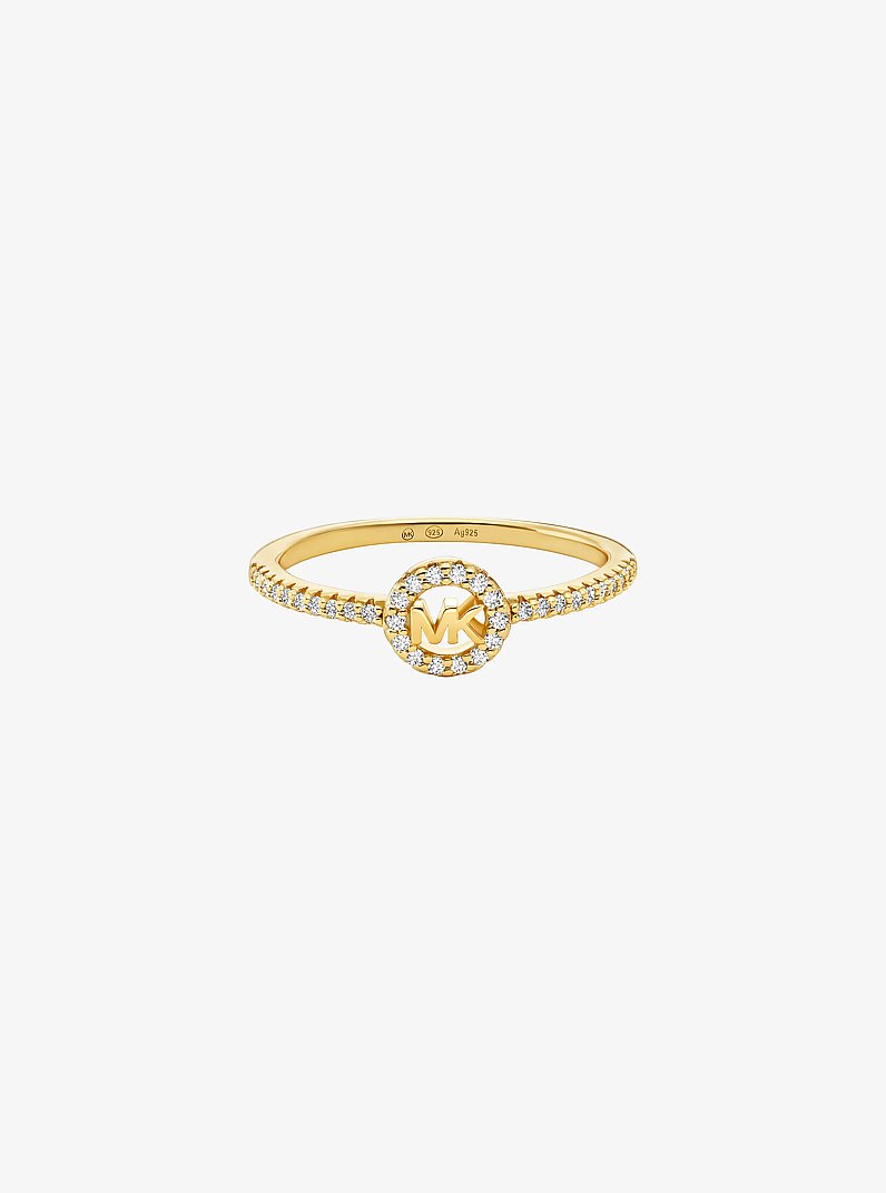 Fulton Precious Metal-Plated Pav&eacute; Logo Charm Ring in GOLD | Michael Kors