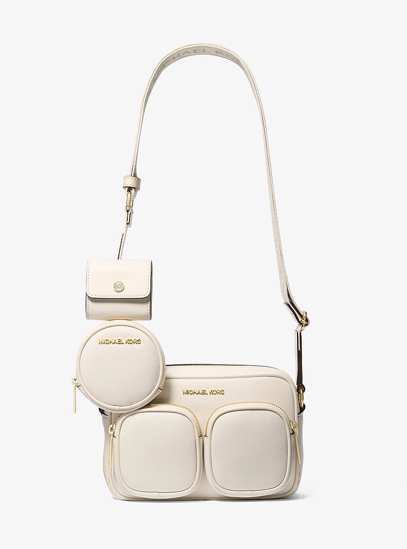 Jet Set Travel Medium Leather Messenger Bag in LT CREAM | Michael Kors
