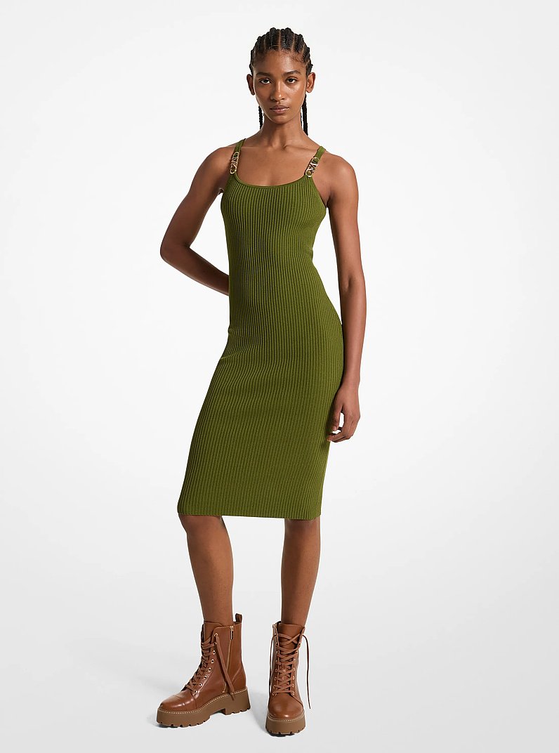 Ribbed Stretch Knit Midi Tank Dress in EVERGREEN | Michael Kors