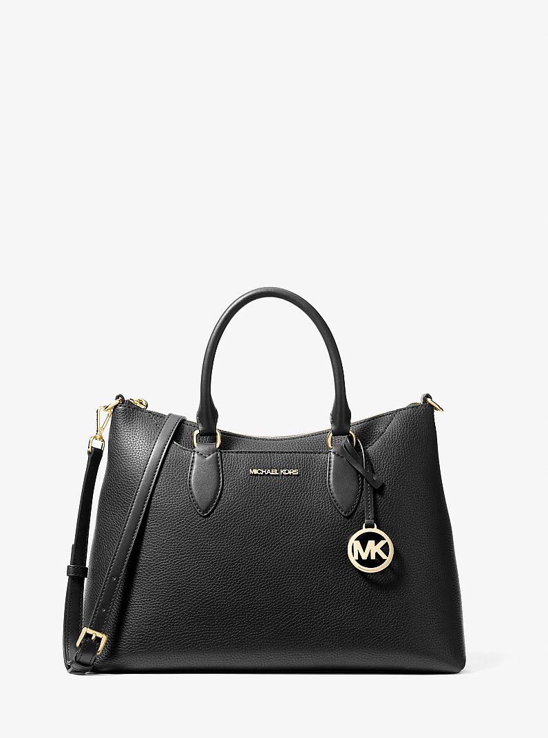 Austen Medium Leather Satchel in BLACK | Michael Kors