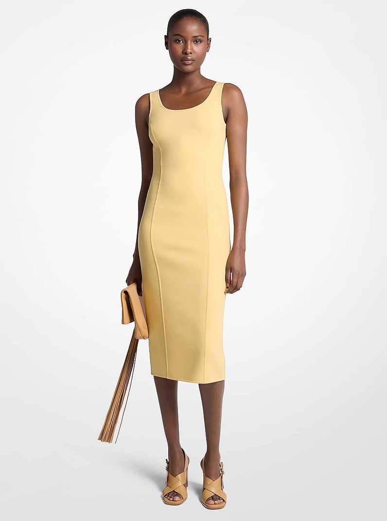 Double Faced Stretch Wool Sheath Dress