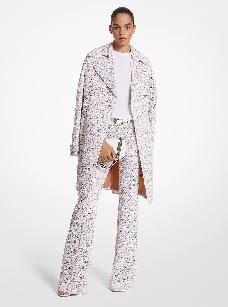 Corded Floral Lace Trench Coat in OPTIC WHITE | Michael Kors