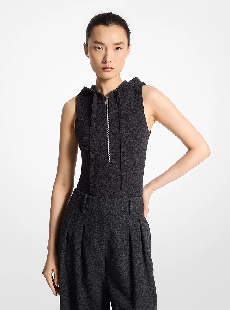 Cashmere Sleeveless Hooded Bodysuit in CHARCOAL | Michael Kors
