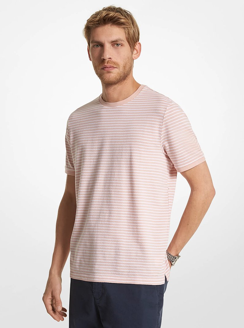 Striped Cotton and Silk Blend T-Shirt in ROSEWATER | Michael Kors