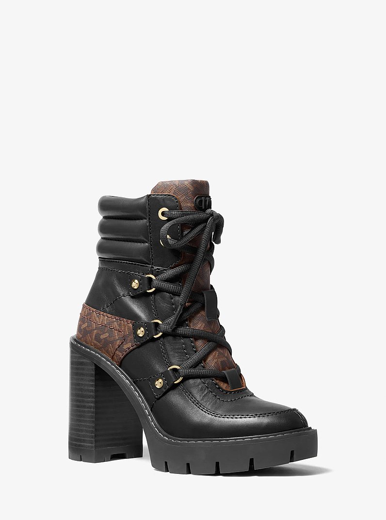 Asher Leather and Empire Monogram Boot in BROWN/BLK | Michael Kors
