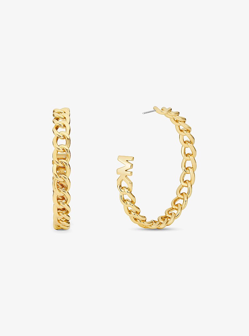Precious Metal-Plated Brass Curb Link Hoop Earrings in OR | Michael Kors