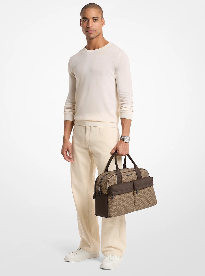 Pacey Medium Signature Logo Bowling Bag in CAMEL | Michael Kors